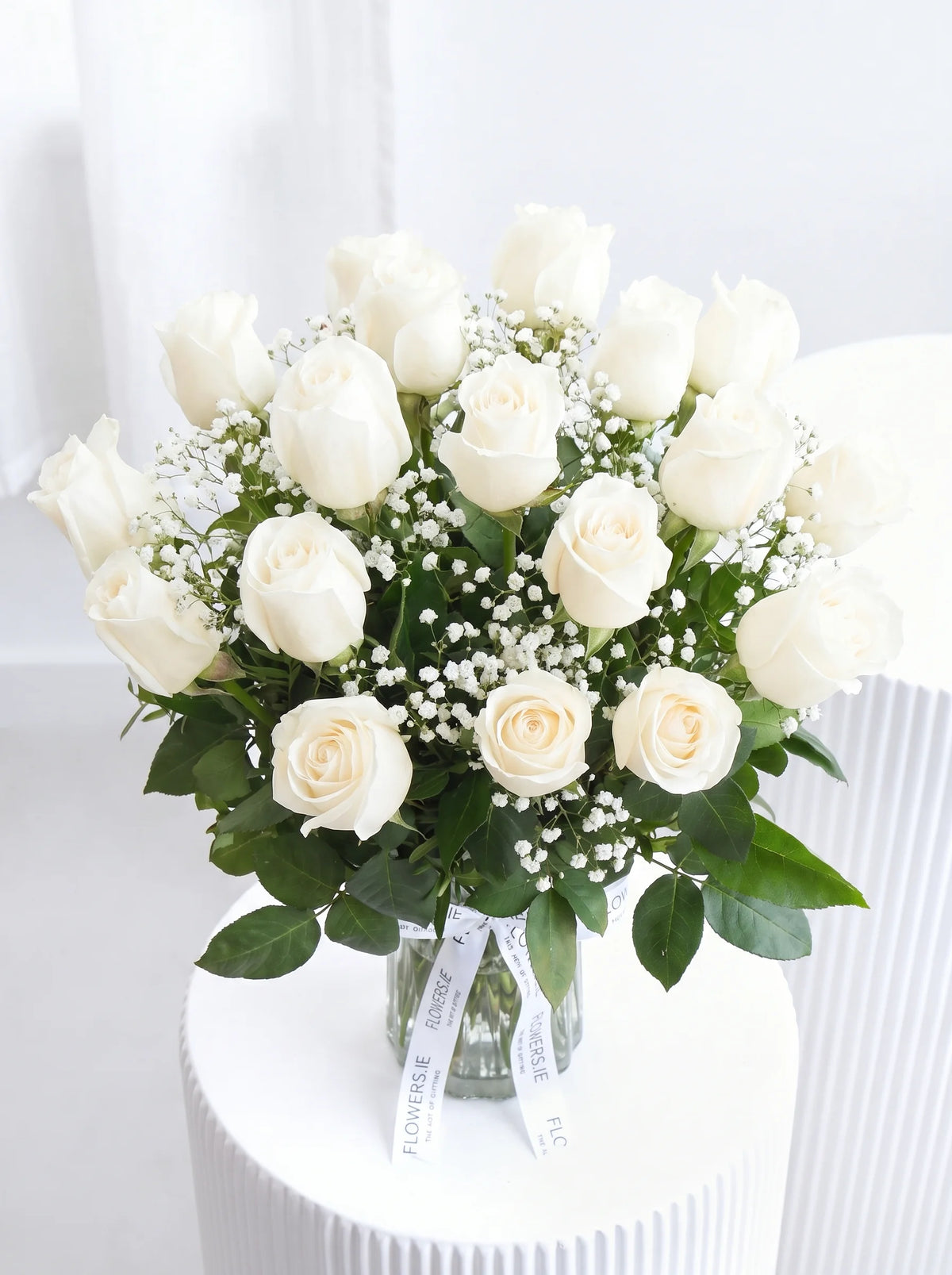 24 Long Stem White Roses - Vase