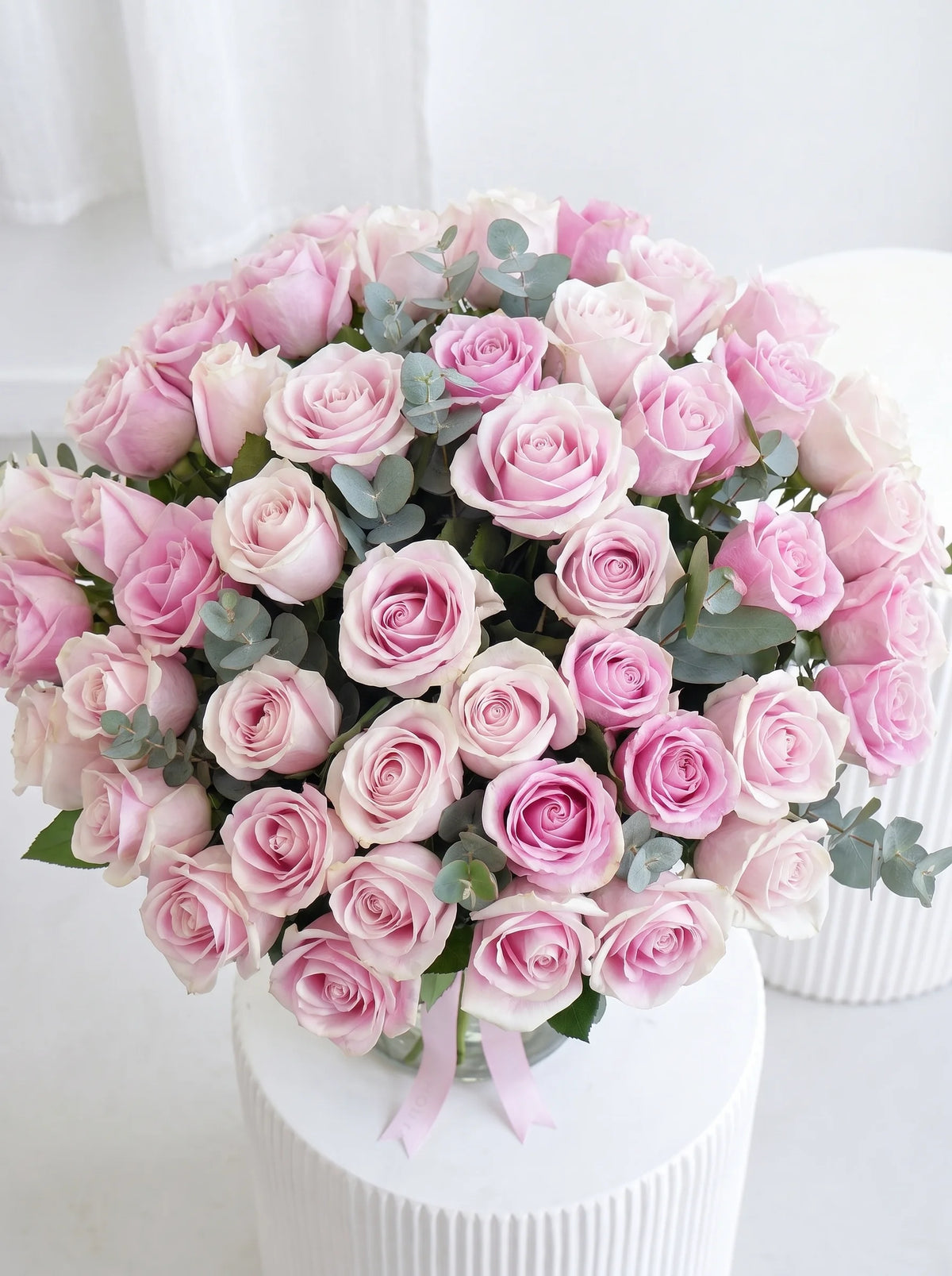 50 Long Stem Pink Roses - Vase