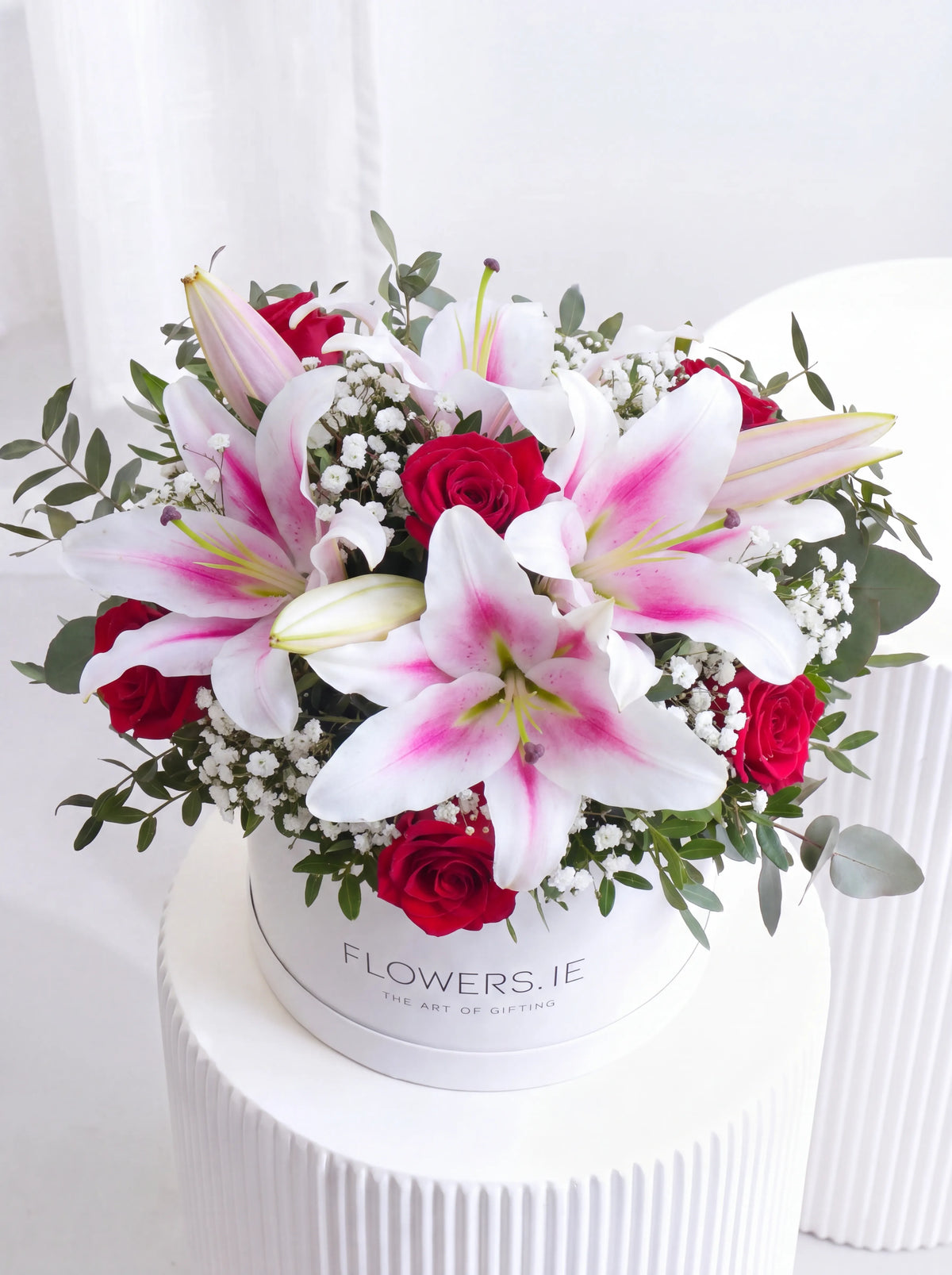 Red Roses and Pink Lily - Hatbox
