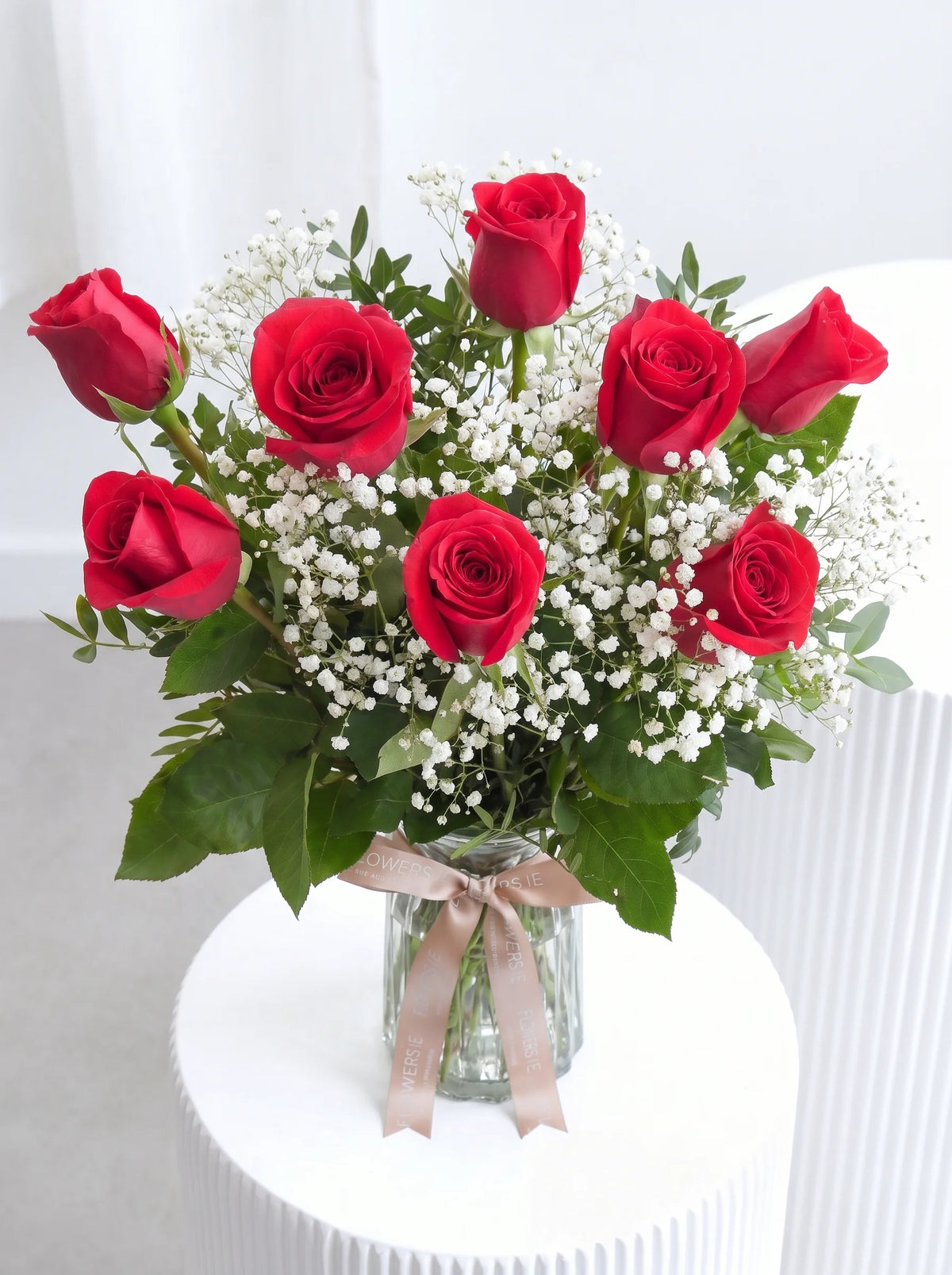 12 Long Stem Red Roses - Vase