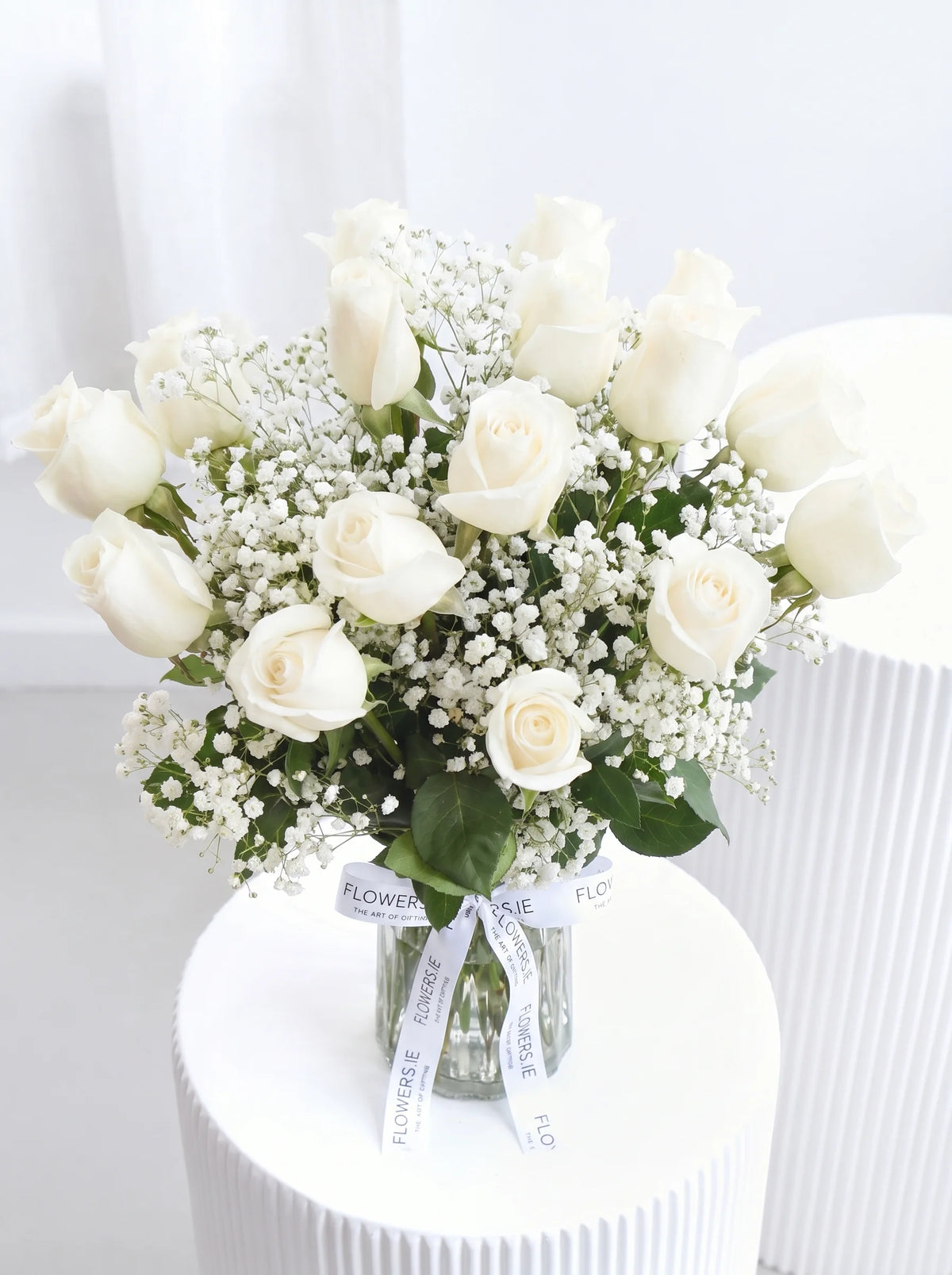 18 Long Stem White Roses - Vase