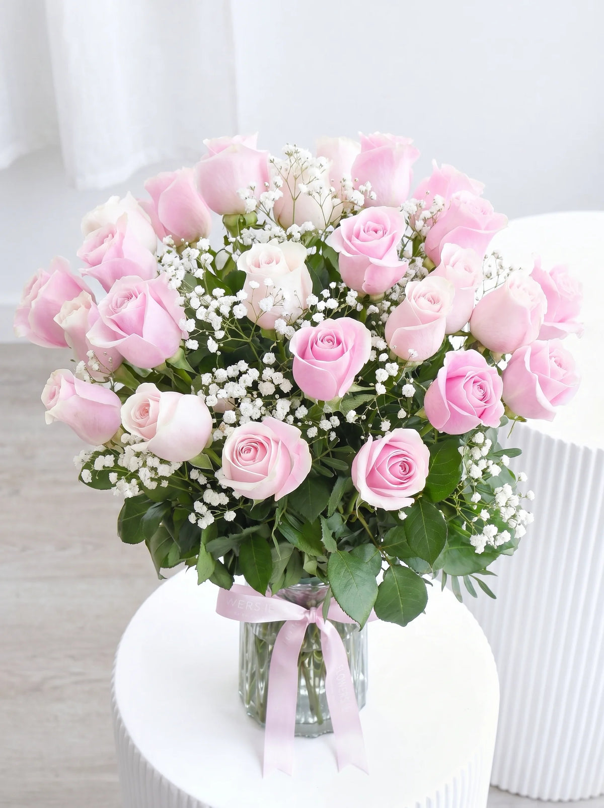 24 Long Stem Pink Roses - Vase