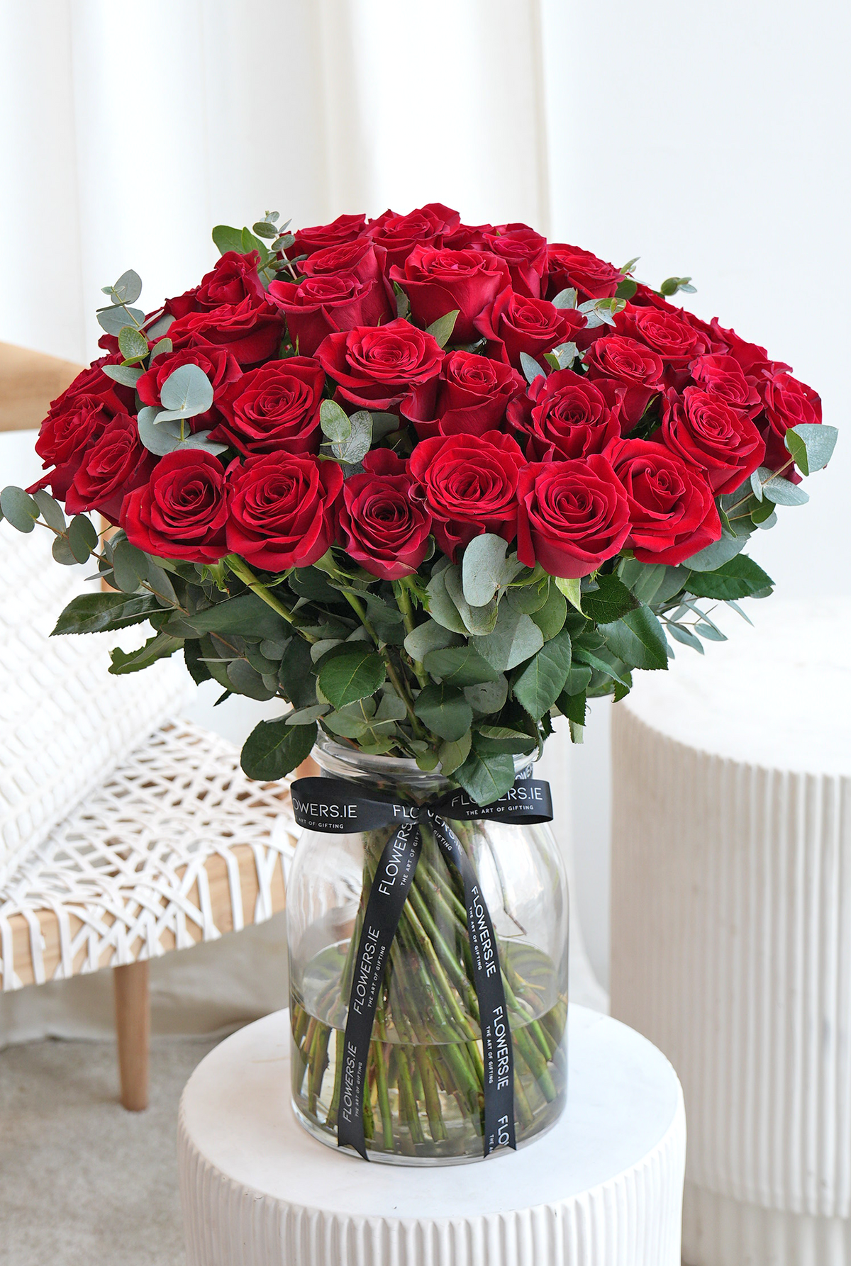 50 Long Stem Red Roses - Vase