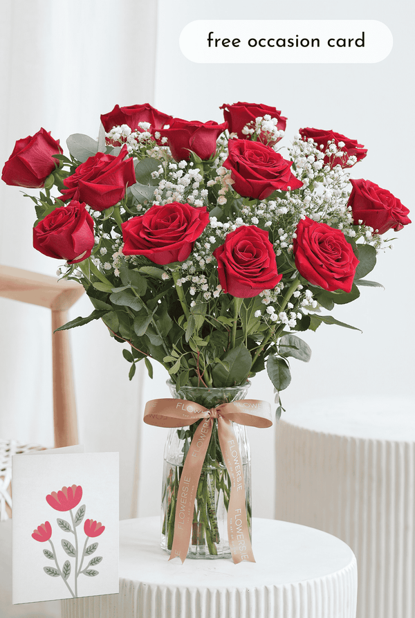 Valentine 12 Luxury Red Roses - Vase w/ Card | Delivery in Ireland ...