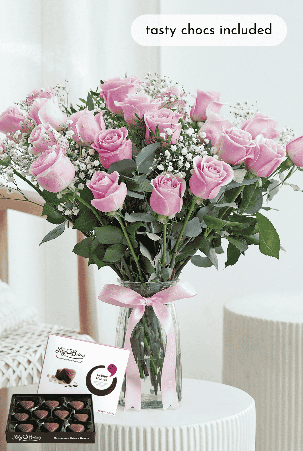 Valentine 24 Pretty Pink Roses - Vase