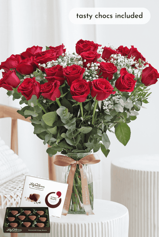 Valentine 24 Luxury Red Roses - Vase