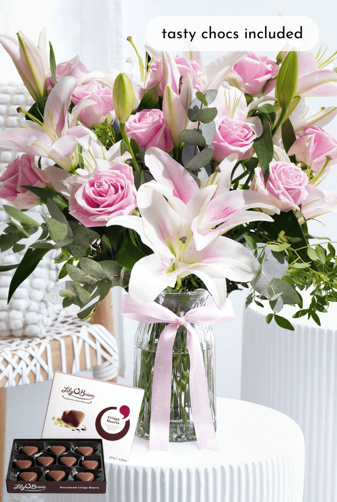 Pink Roses and Pink Lily - Vase