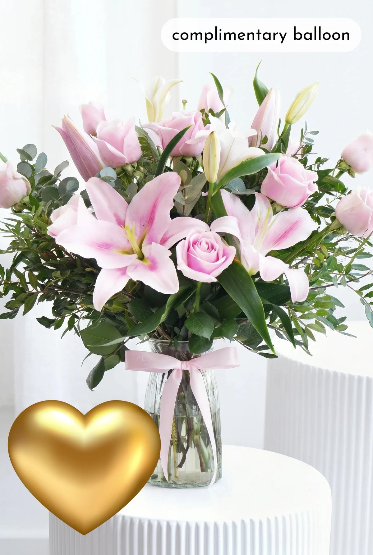 Pink Roses and Pink Lily - Vase