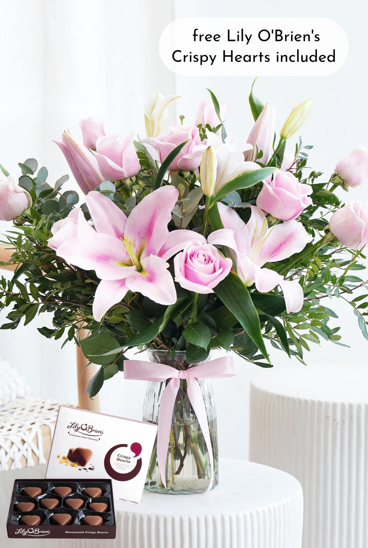 Pink Roses and Pink Lily - Vase