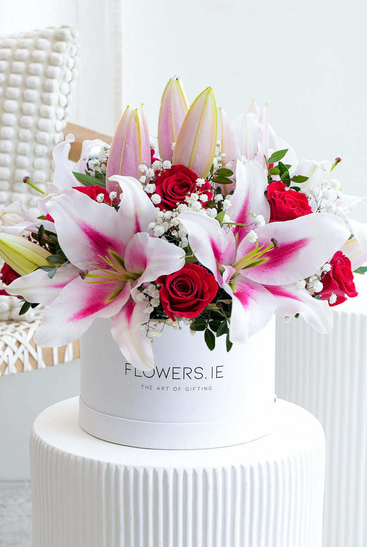 Red Roses and Pink Lily - Hatbox