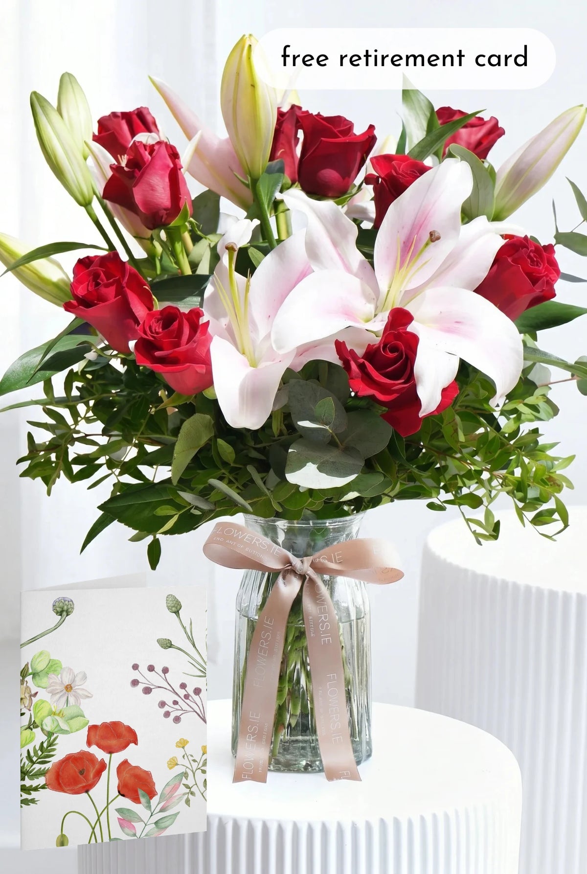 Red Roses and Pink Lily - Vase