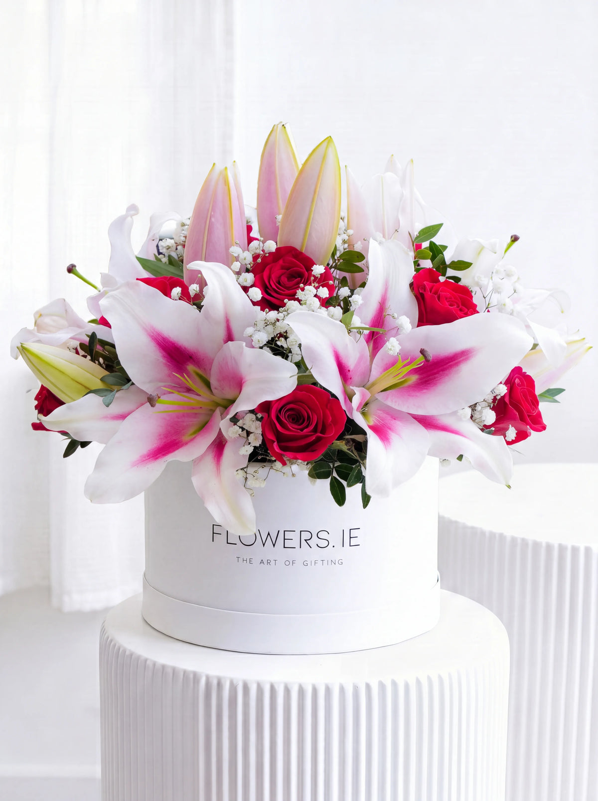 Red Roses and Pink Lily - Hatbox