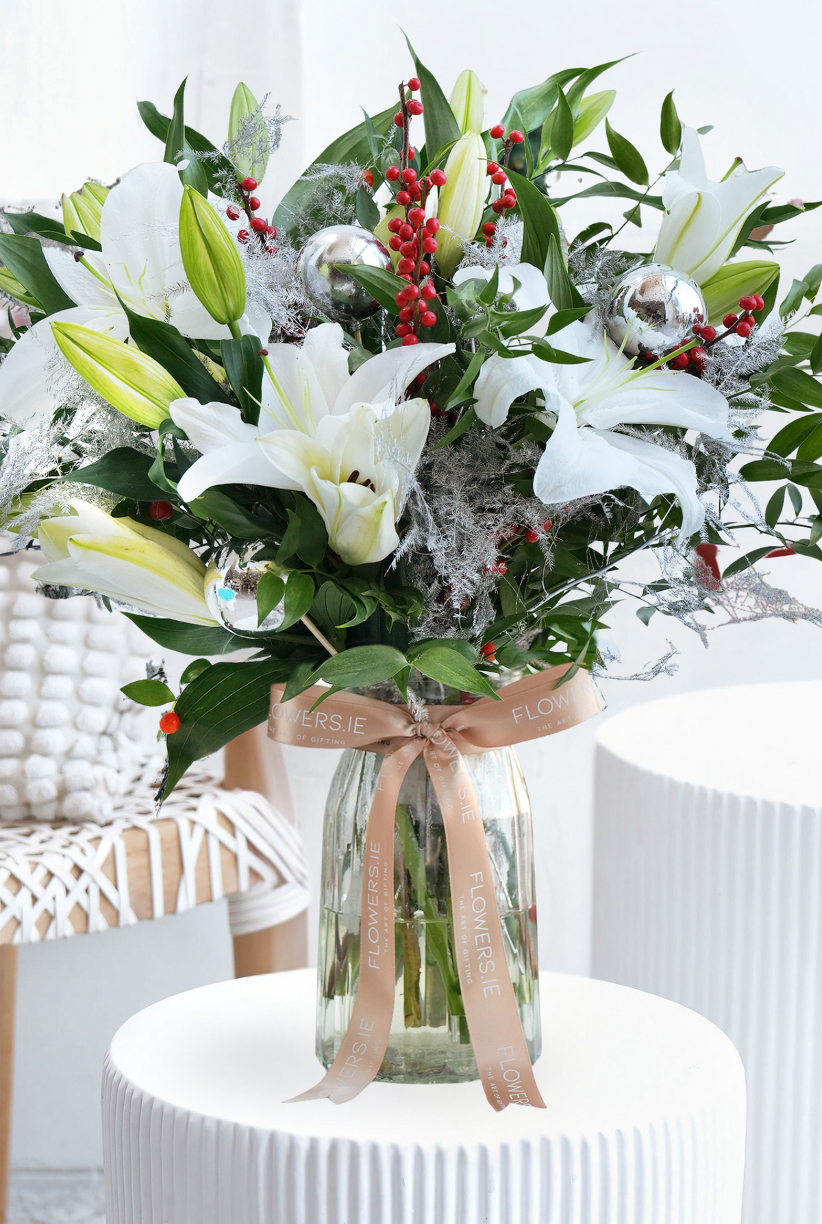White Scented Lily Christmas - Vase