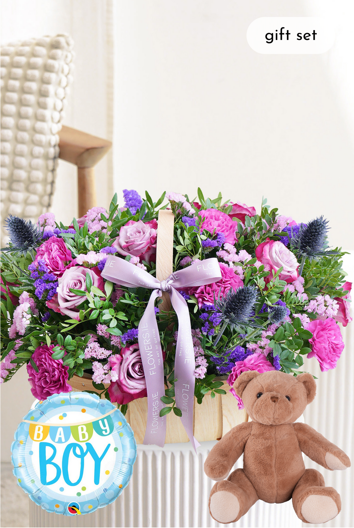 Baby Boy Lavender Floral - Basket Gift Set