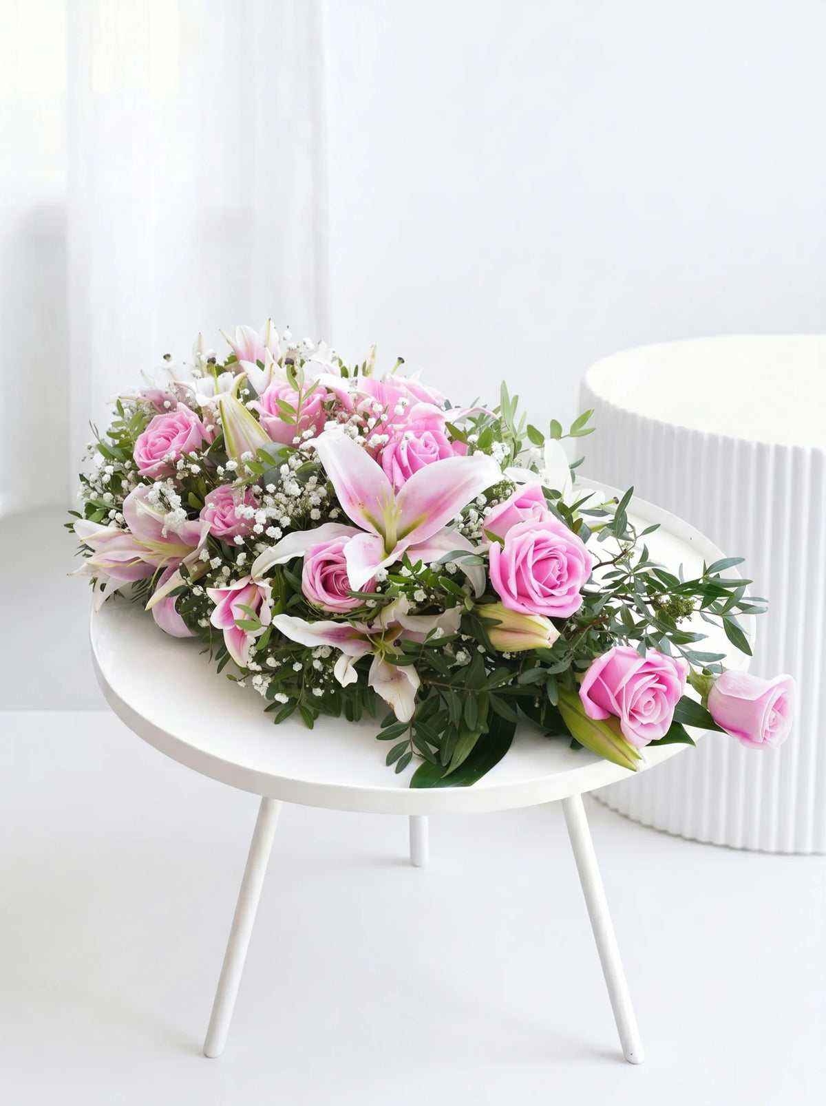 Pink Roses and Pink Lily Funeral Spray