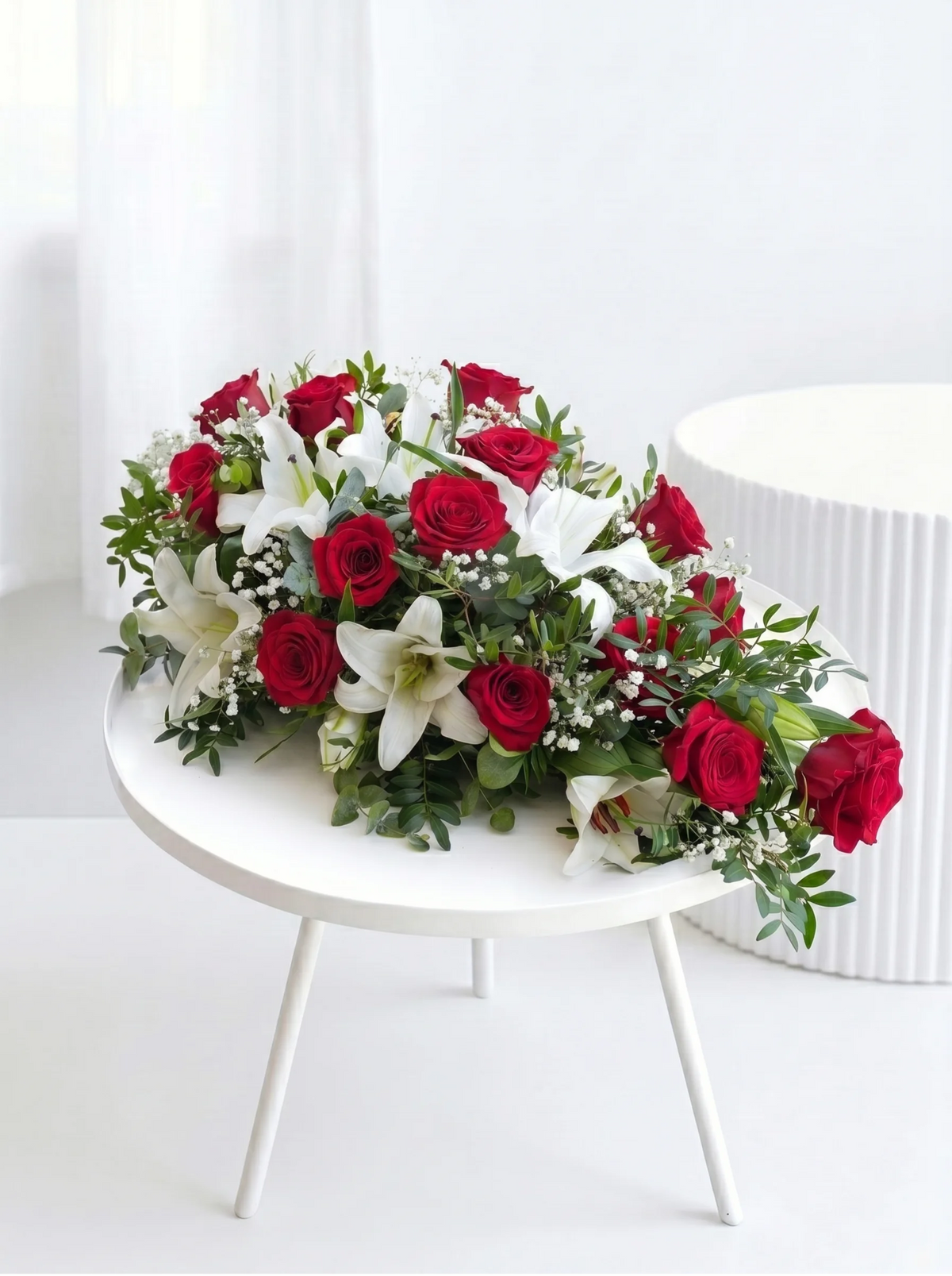 Red Roses and White Lily Funeral Spray