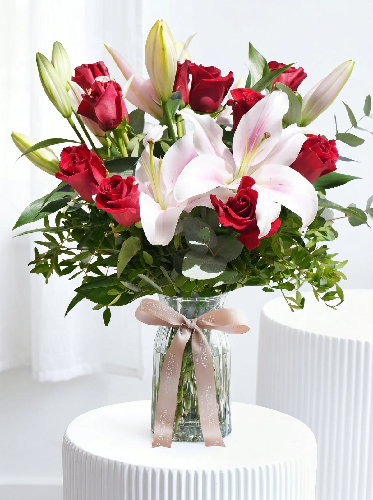 Red Roses and Pink Lily - Vase