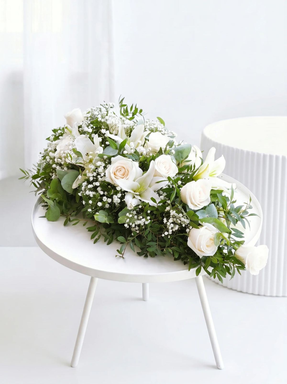 White Roses and White Lily Funeral Spray