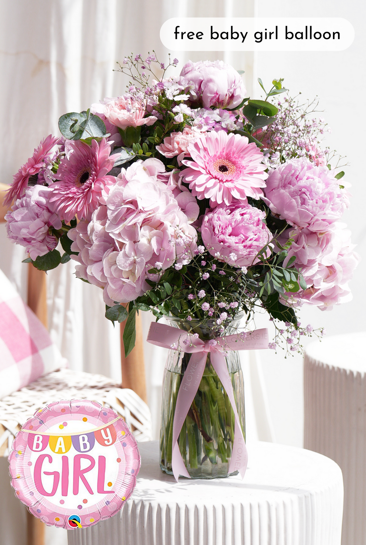 New Baby Girl Peony Pretty Pink - Vase