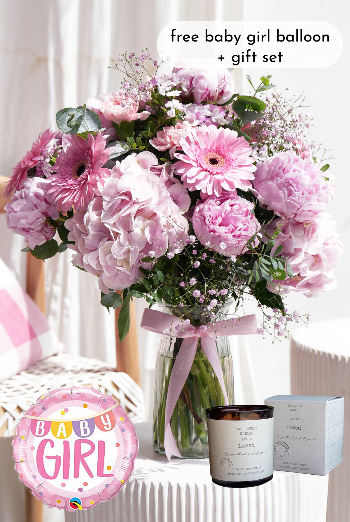 New Baby Girl Peony Pretty Pink - Vase
