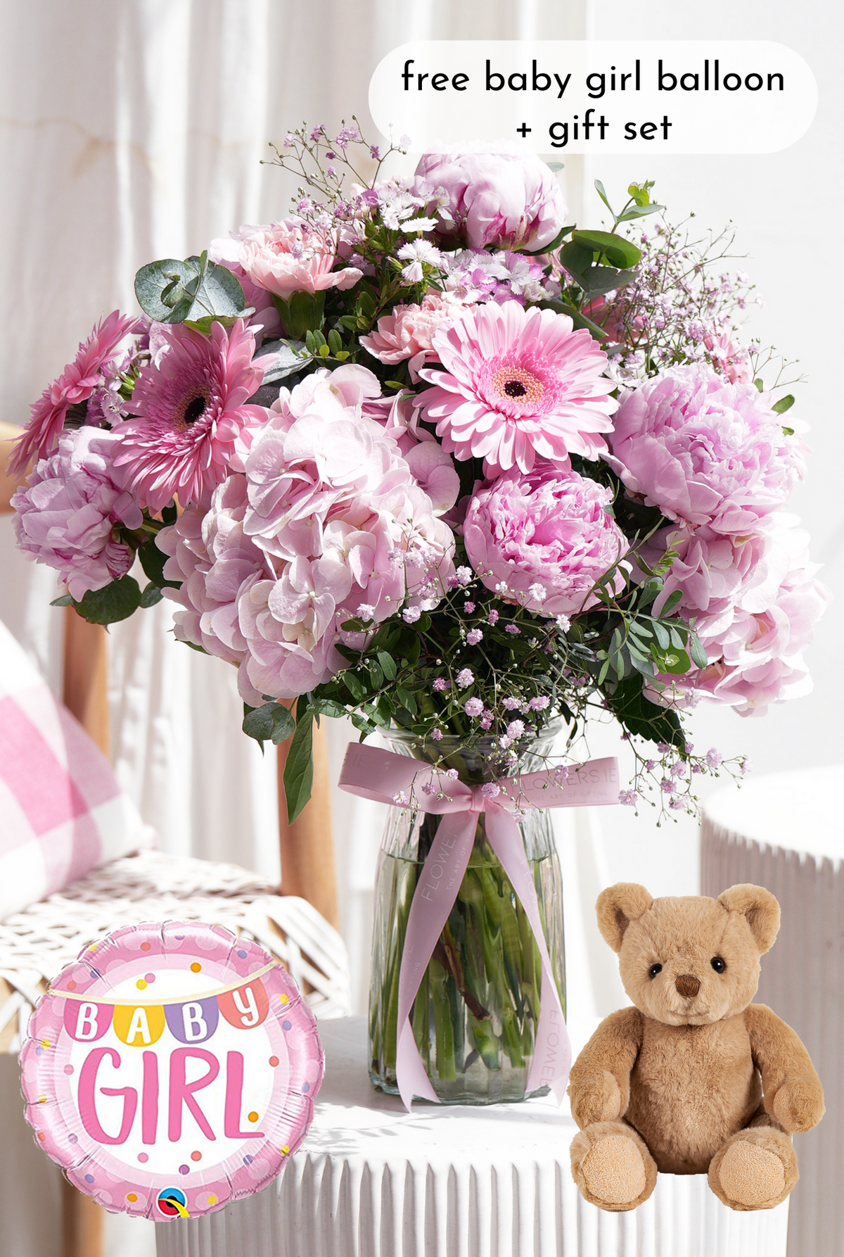 New Baby Girl Peony Pretty Pink - Vase