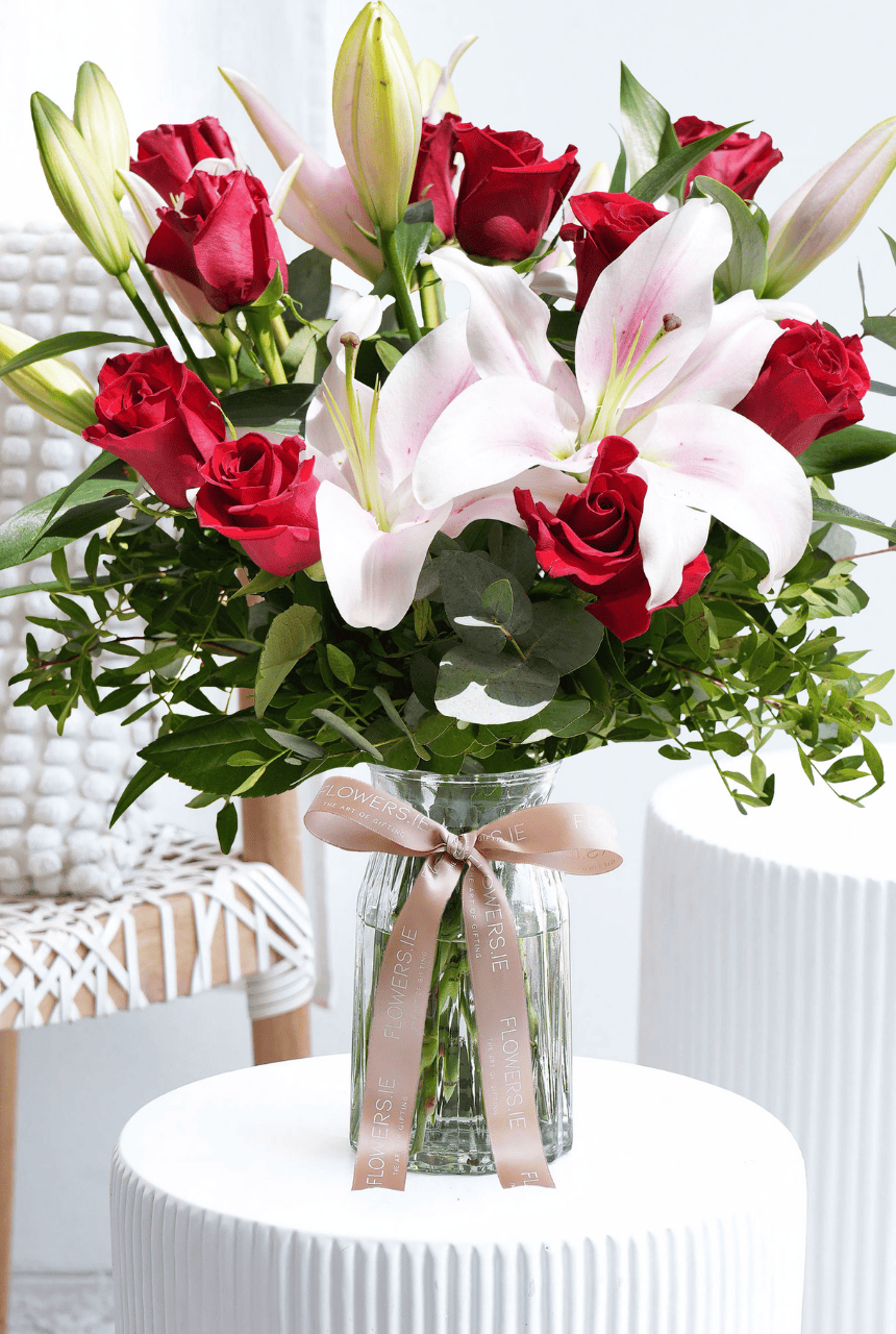 Mother's Day Red Roses and Pink Lily - Vase