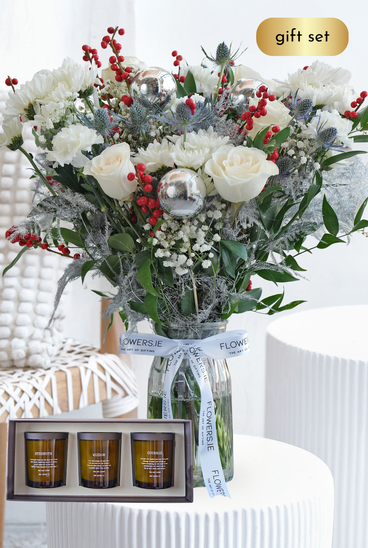 Perfect White Christmas - Vase with Candle