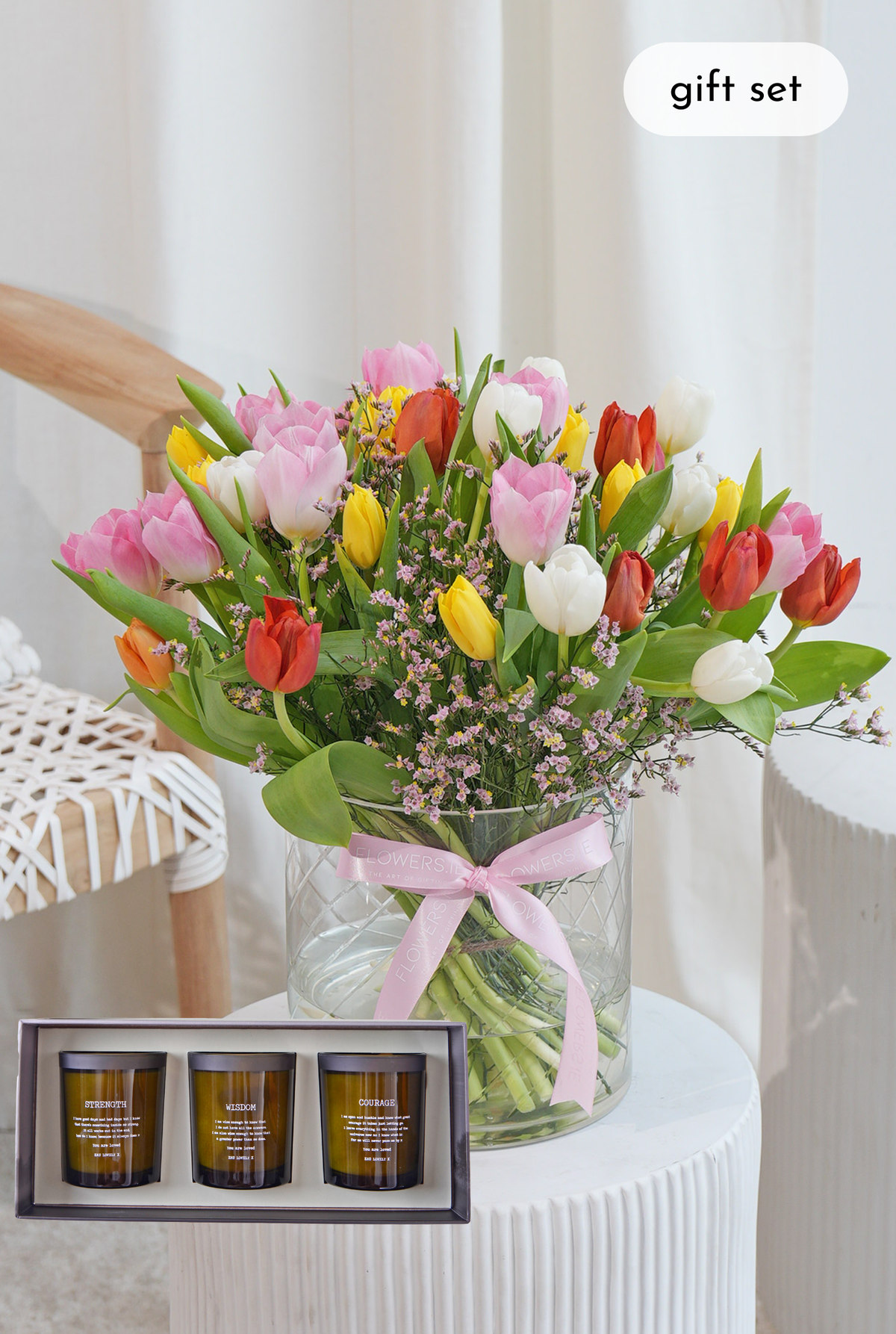 Luxury Signature Tulips - Vase with Candle