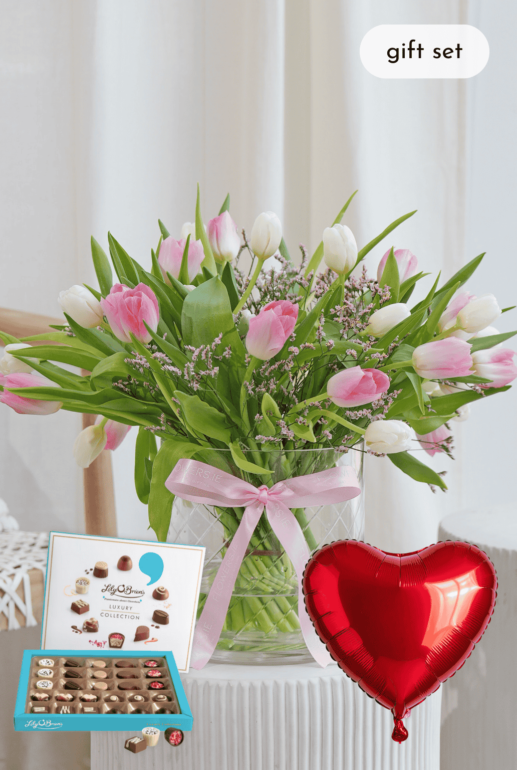 Valentine Pink and White Tulips - Vase