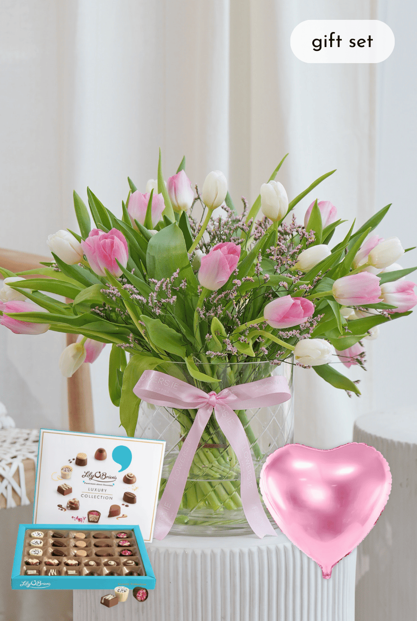 Valentine Pink and White Tulips - Vase