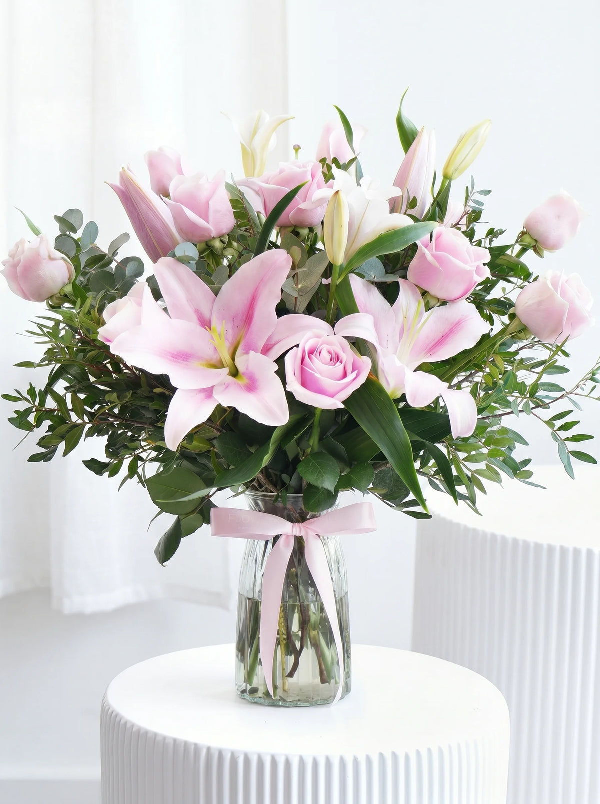 Pink Roses and Pink Lily - Vase