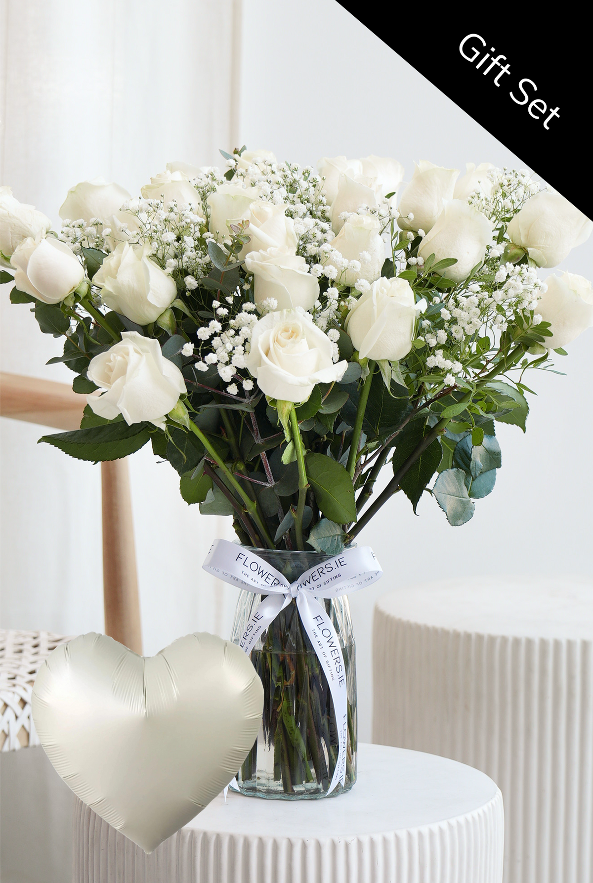 Valentine 24 Elegant White Roses - Vase