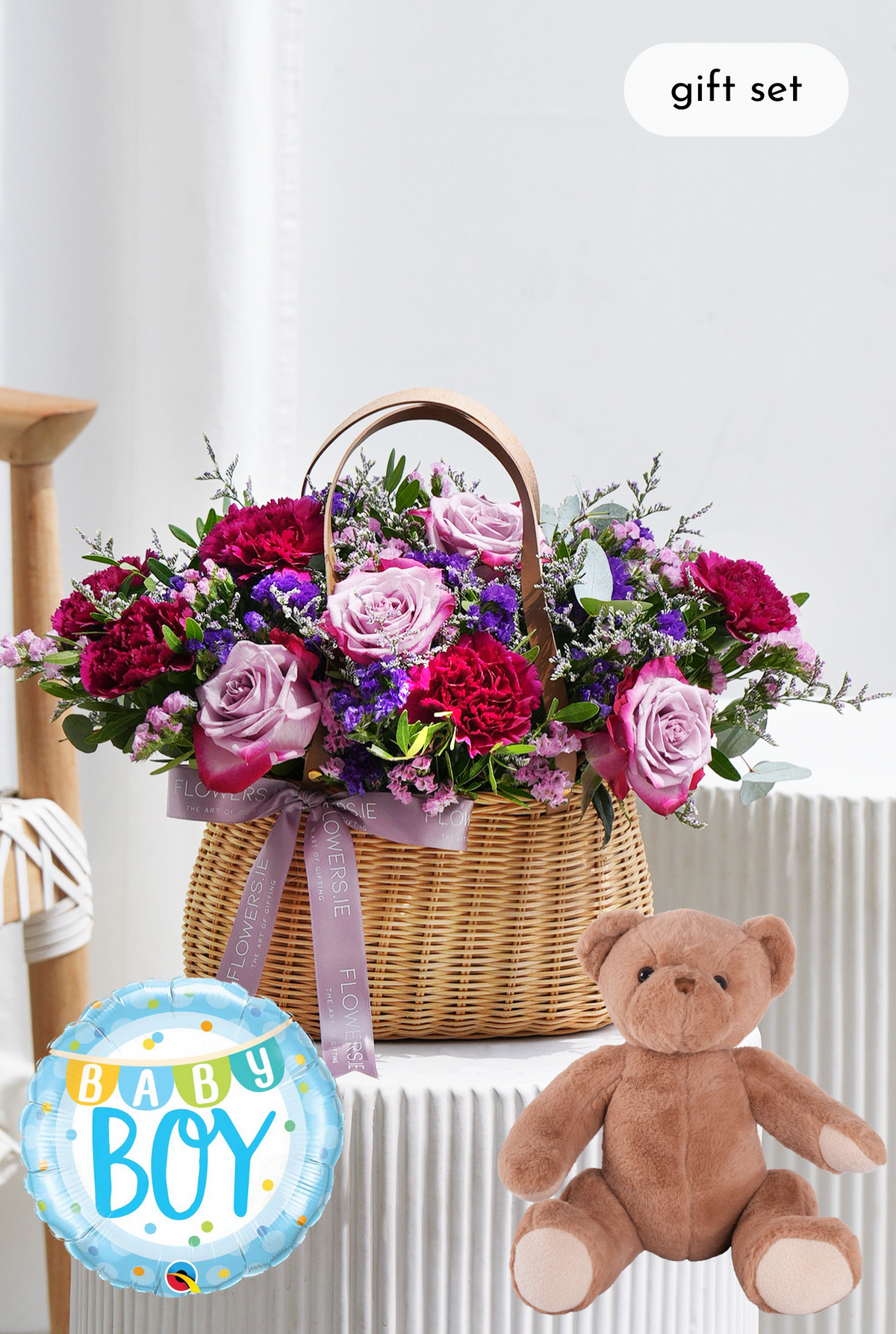 Baby Boy Lavender Floral - Basket Gift Set