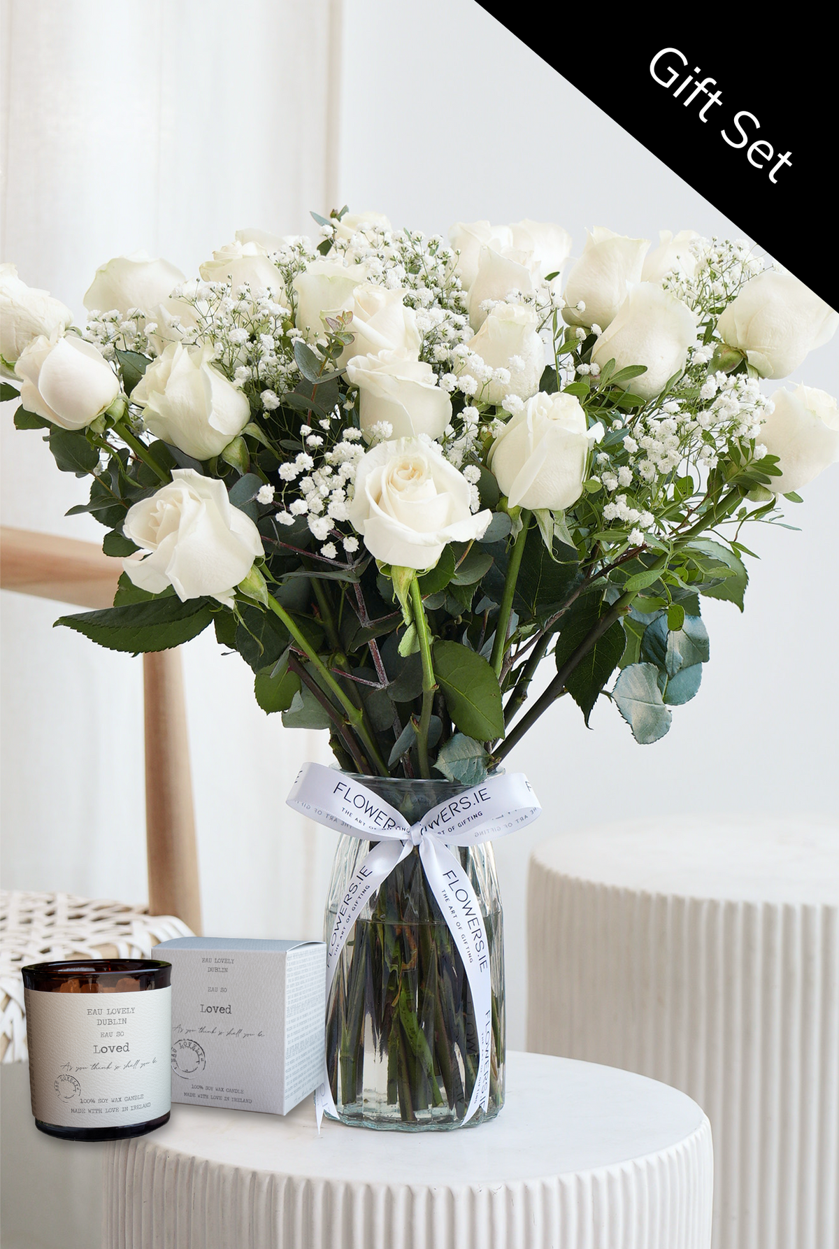 Valentine 24 Elegant White Roses - Vase