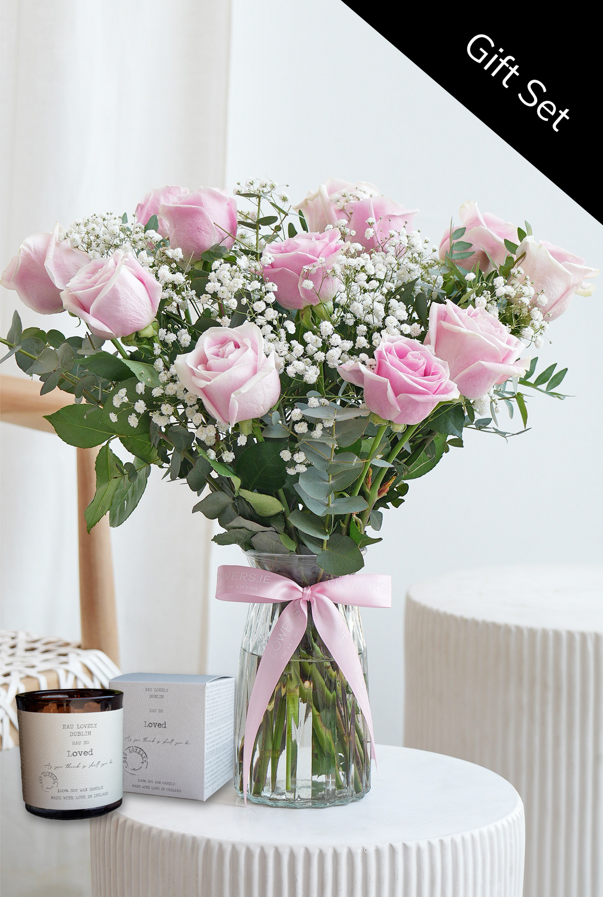 Valentine 12 Pretty Pink Rose - Vase