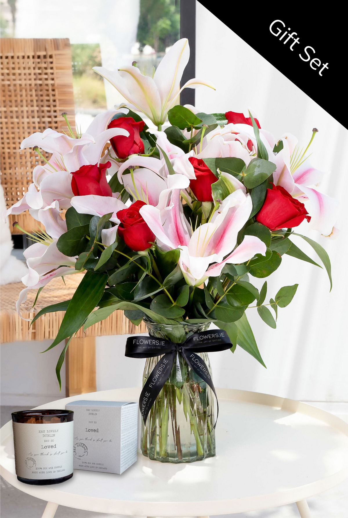 Christmas Red Roses and Pink Lily - Vase