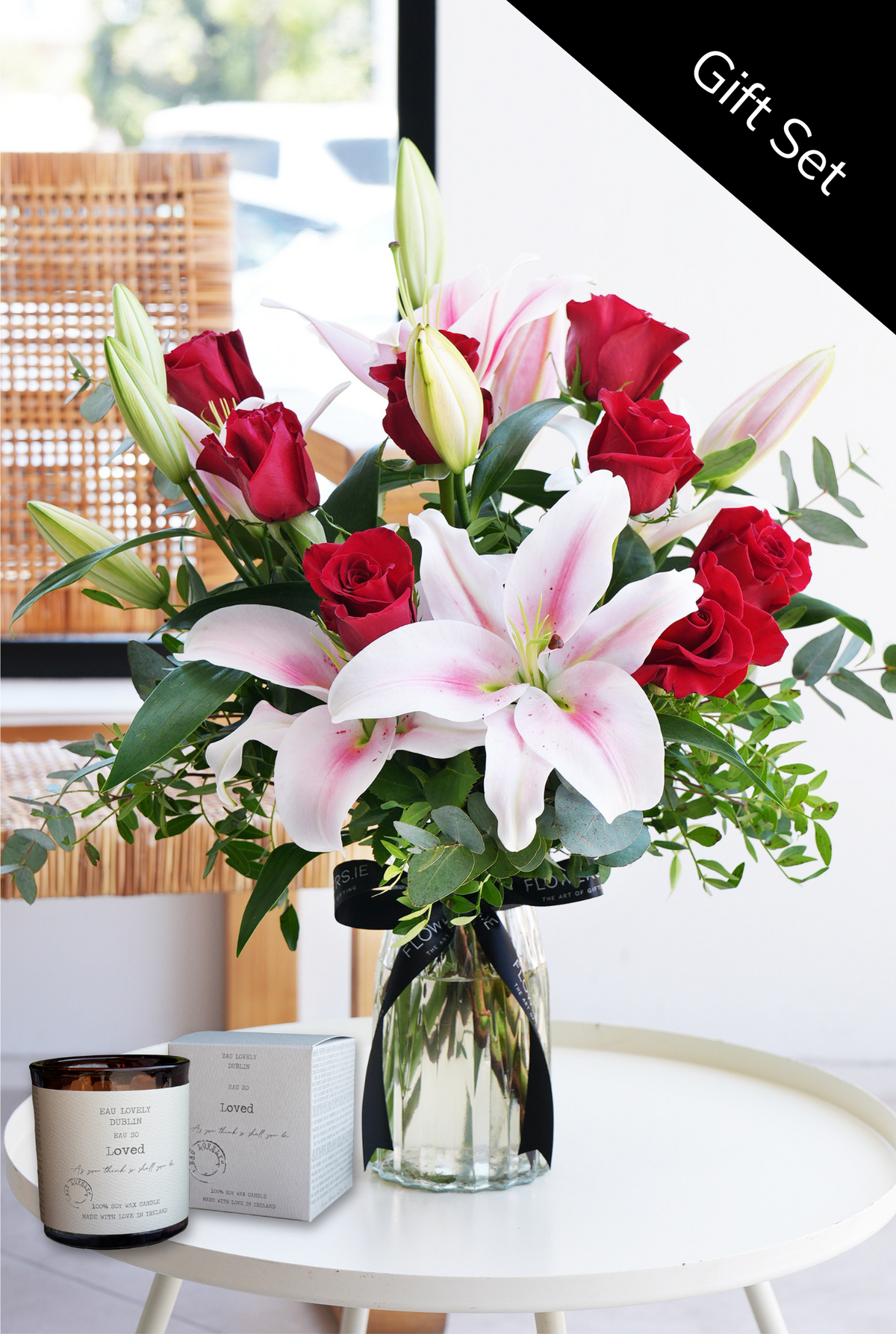 Christmas Red Roses and Pink Lily - Vase