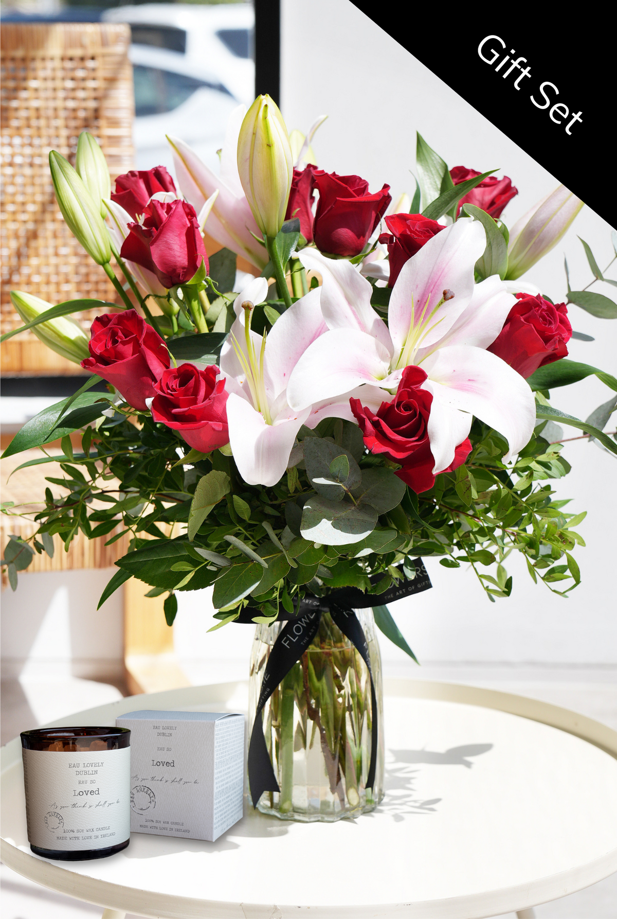 Christmas Red Roses and Pink Lily - Vase