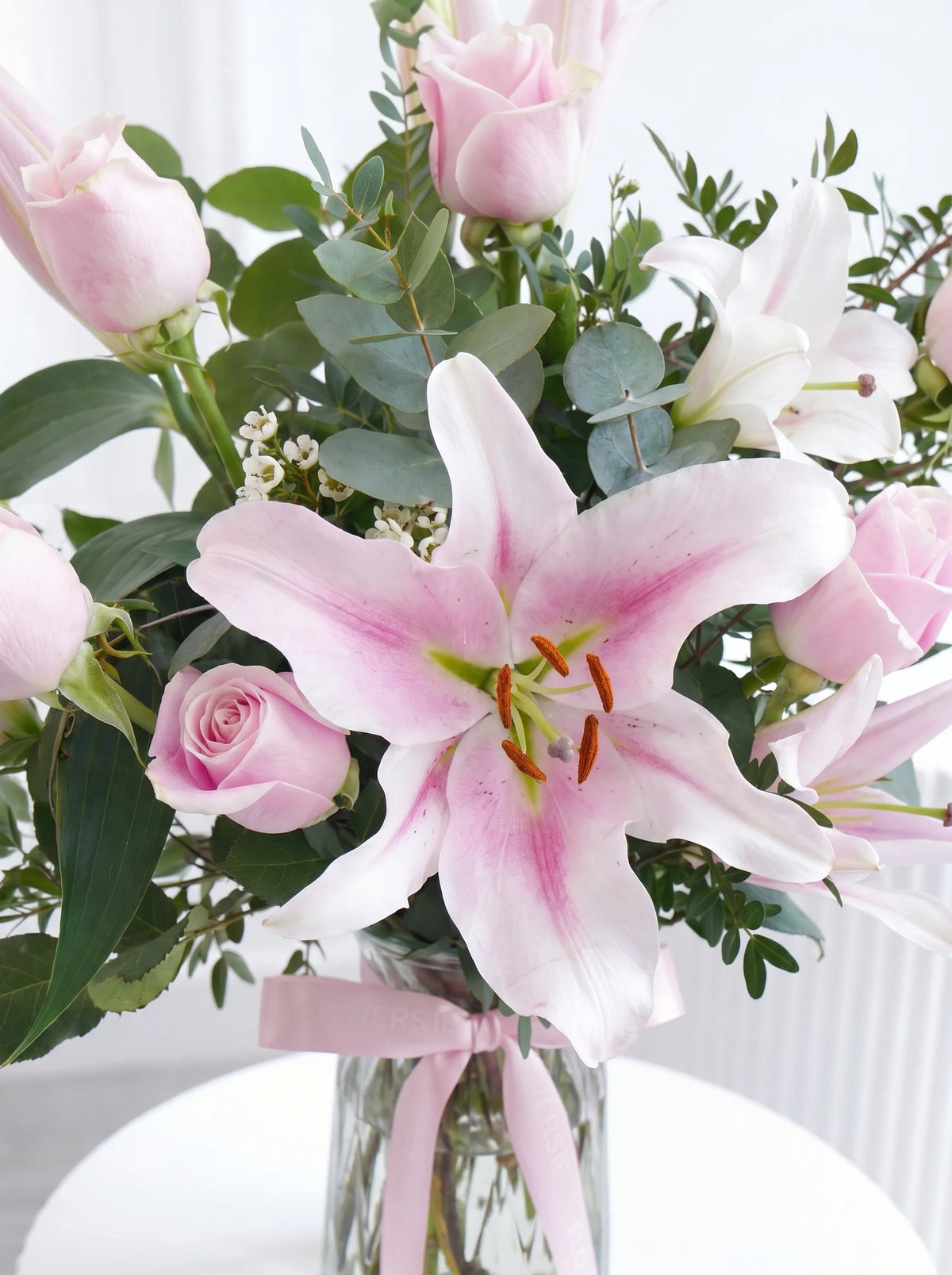 Pink Roses and Pink Lily - Vase