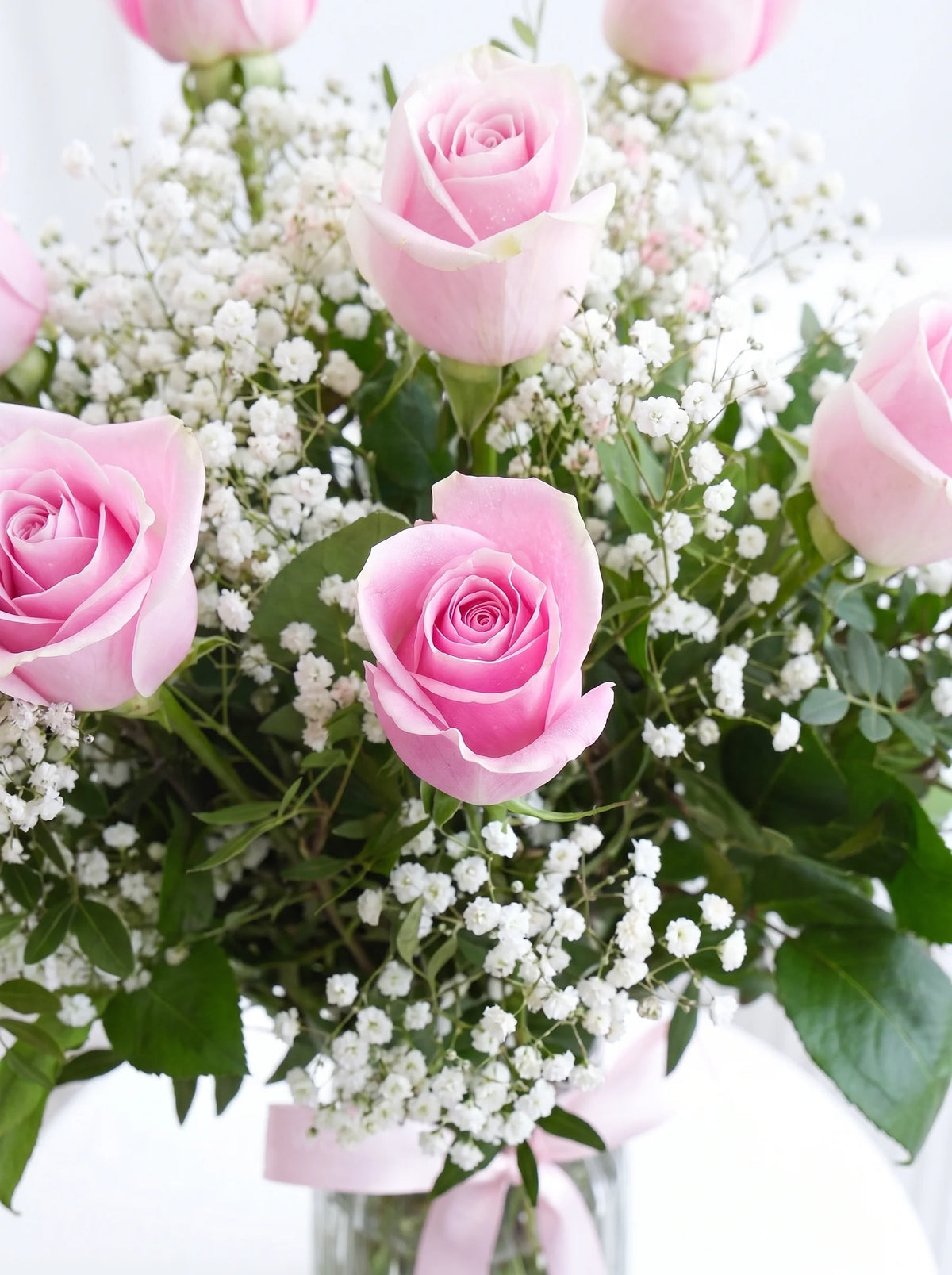 New Baby Girl 12 Long Stem Pink Roses - Vase