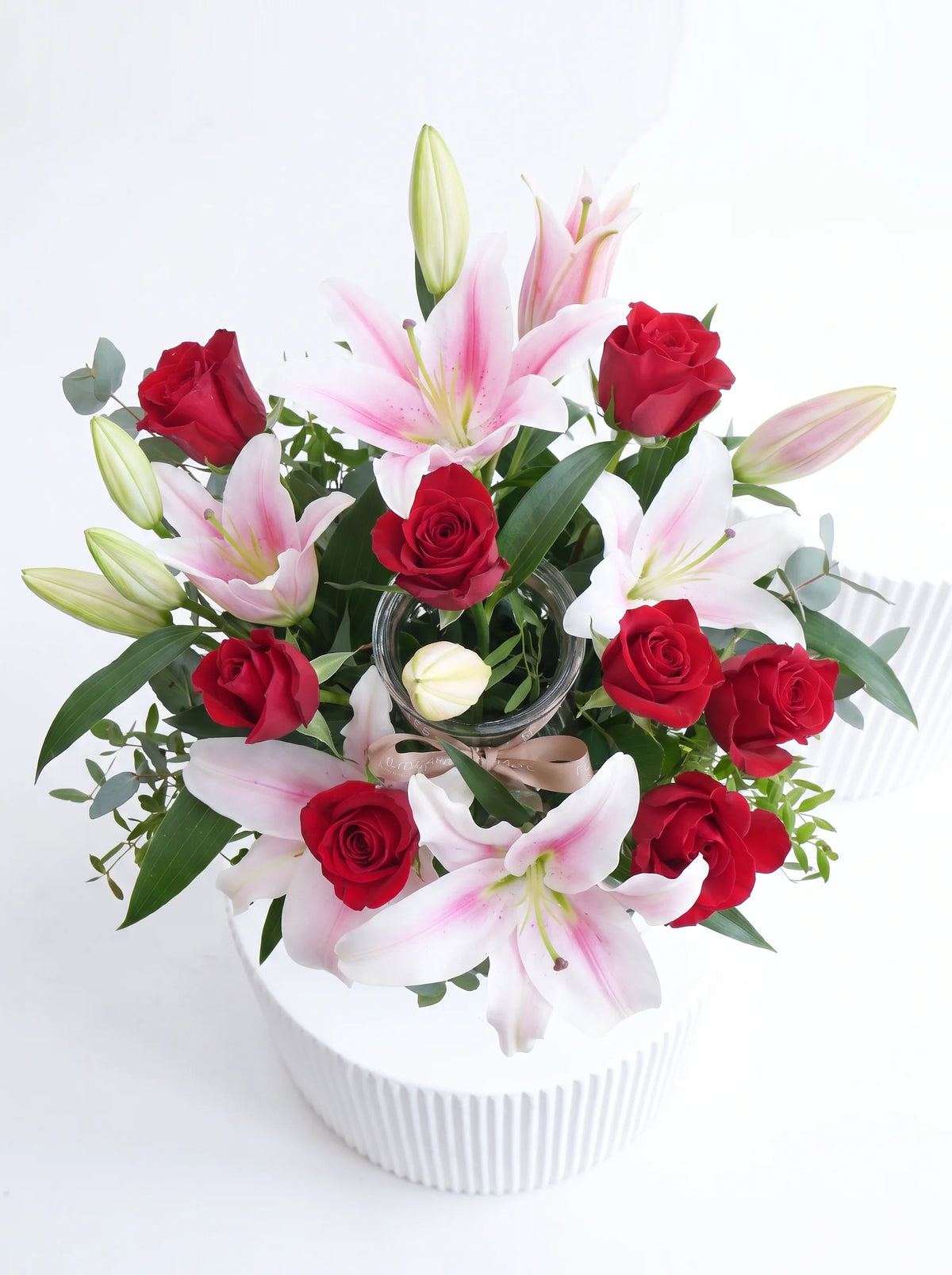 Red Roses and Pink Lily - Vase