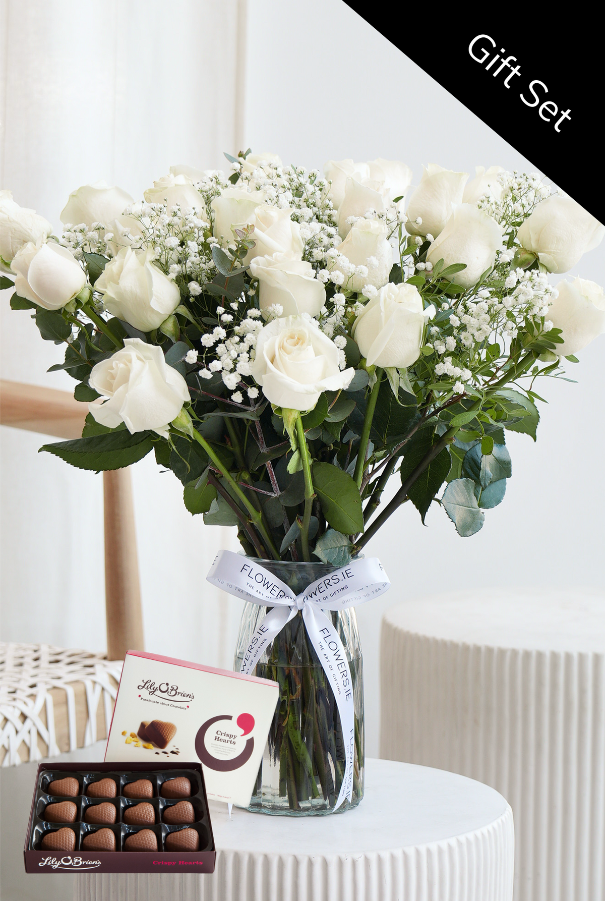 Valentine 24 Elegant White Roses - Vase