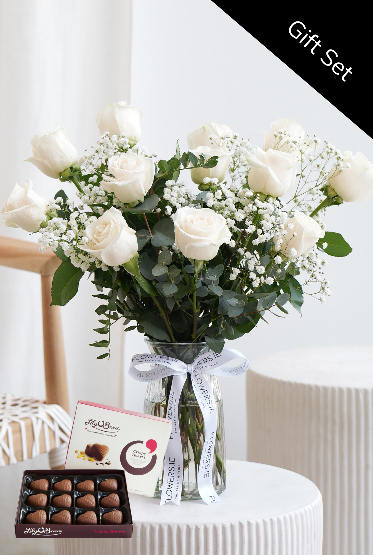 Valentine 12 Elegant White Roses - Vase