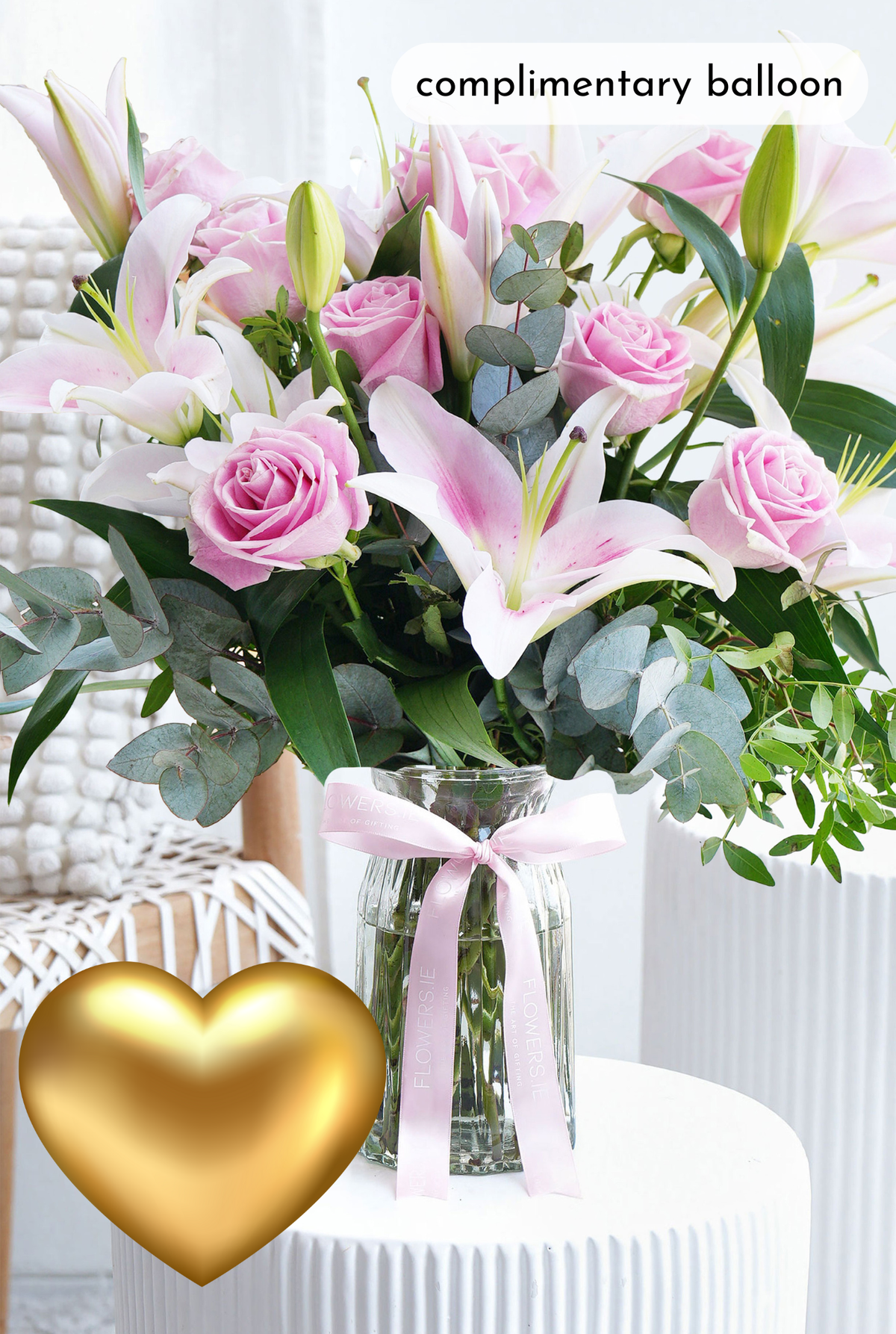 Pink Roses and Pink Lily - Vase