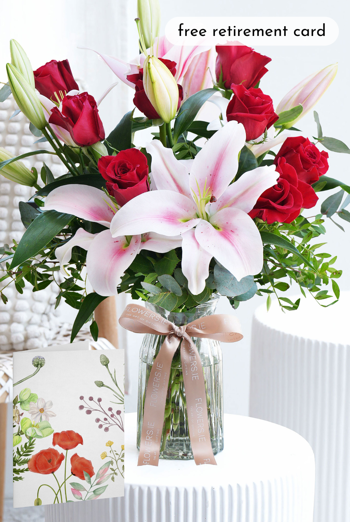 Red Roses and Pink Lily - Vase