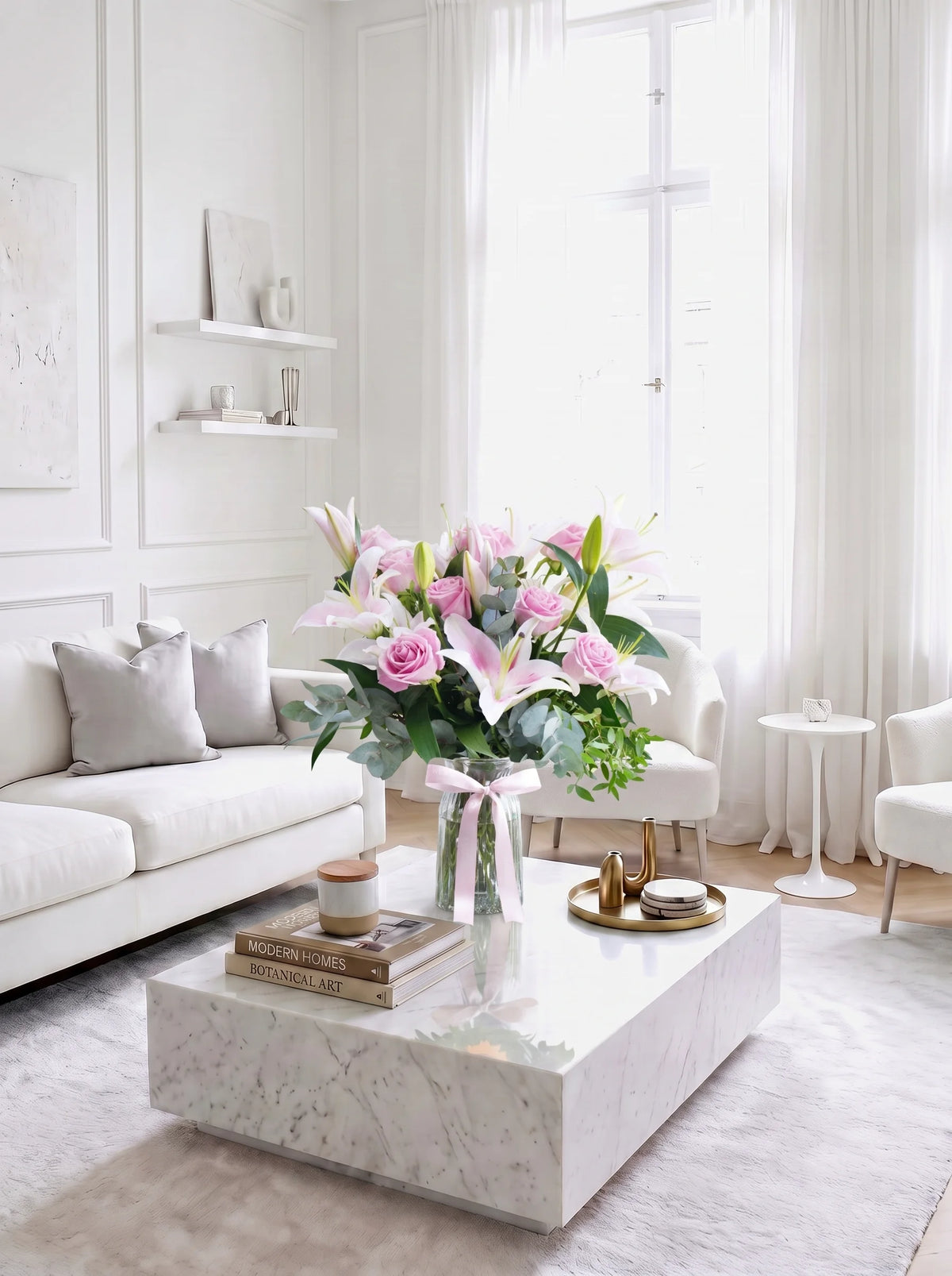 Pink Roses and Pink Lily - Vase