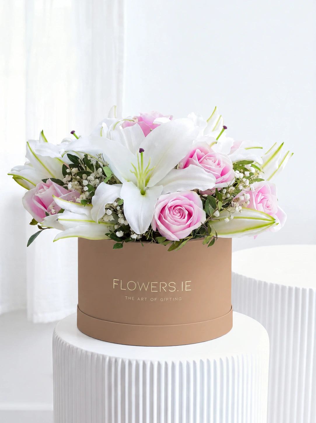 Pink Roses and White Lily - Hatbox