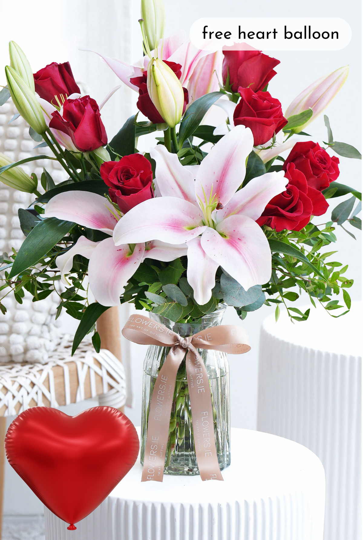 Red Roses and Pink Lily - Vase