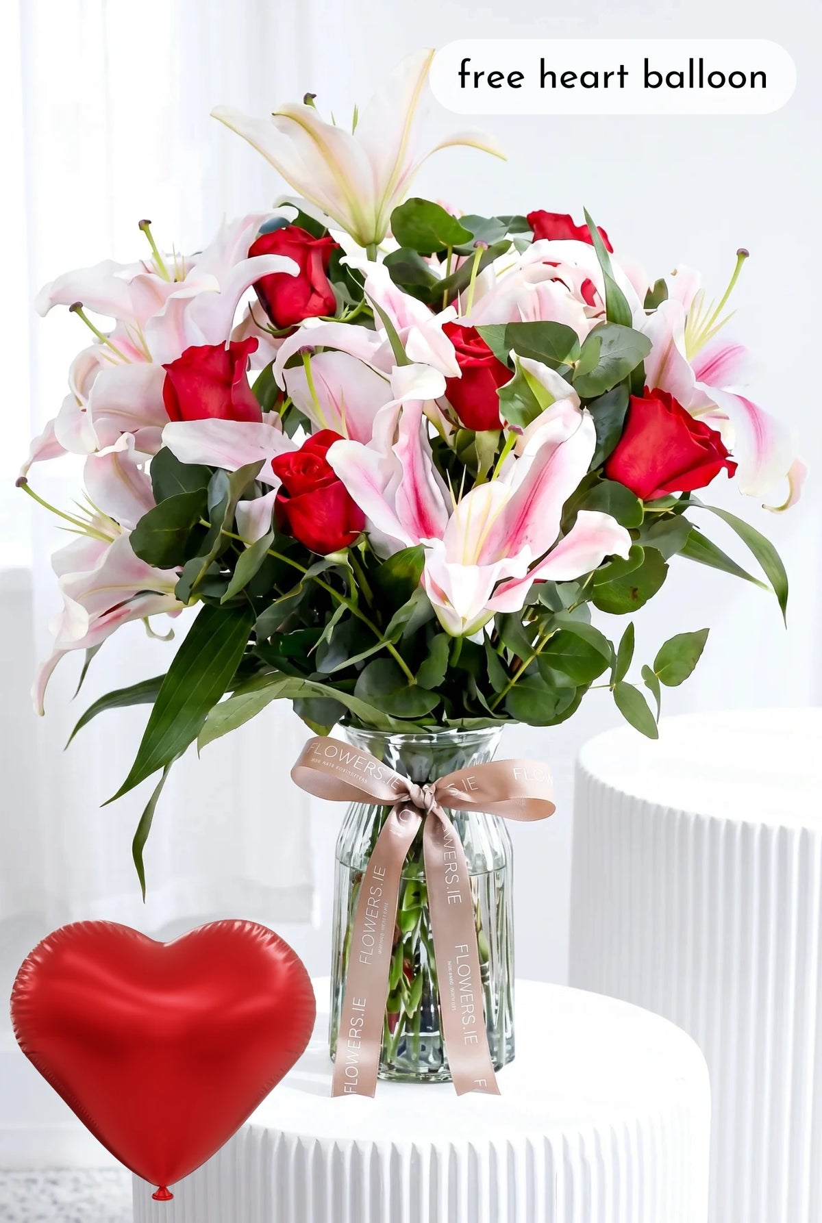 Red Roses and Pink Lily - Vase
