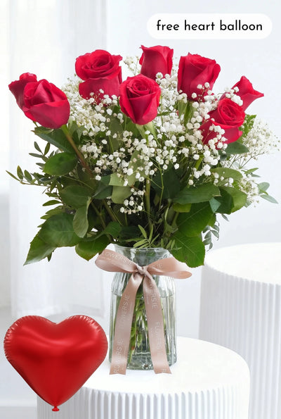 Long Stem Red Roses in a Vase